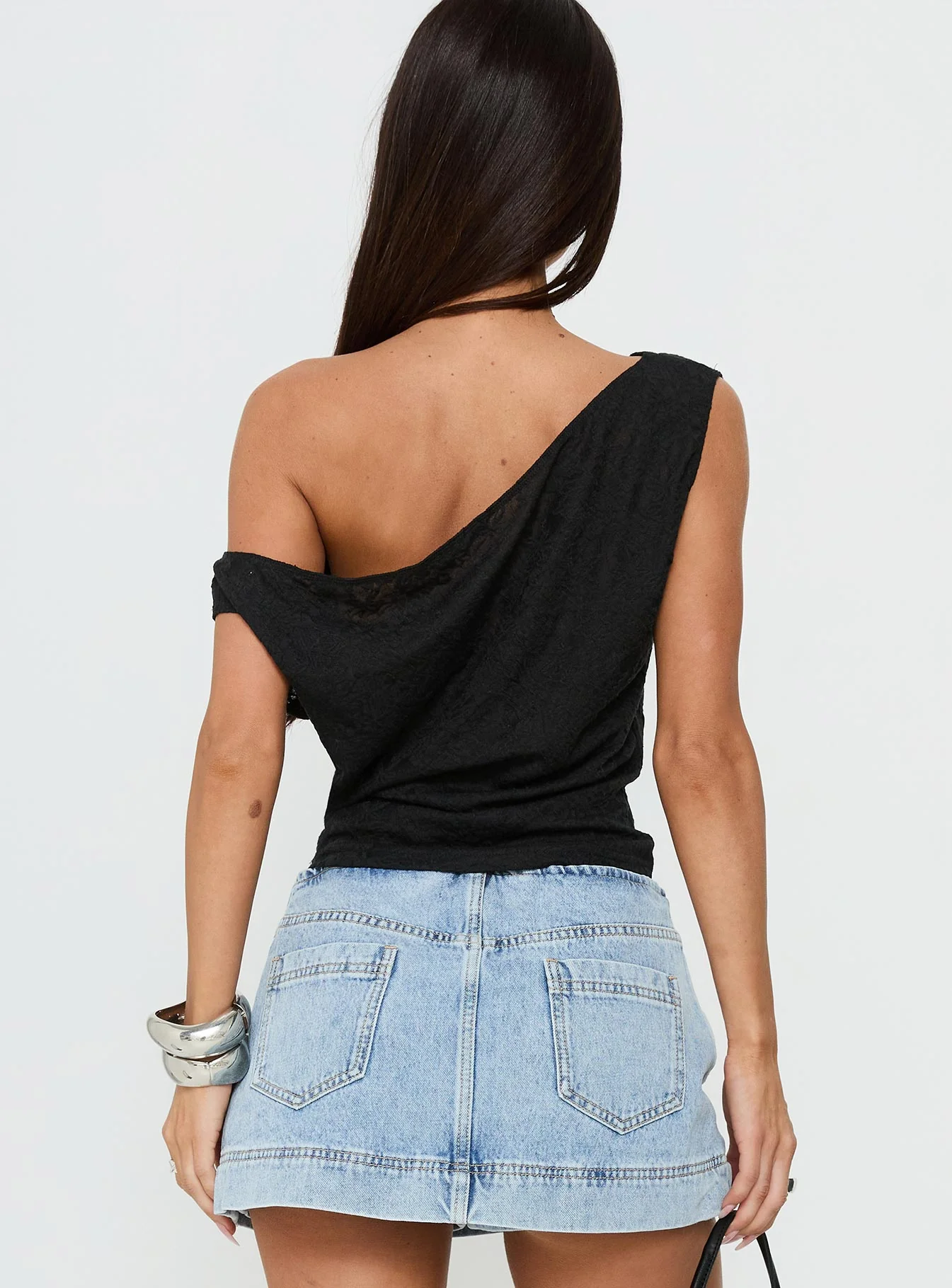 Orvielle Lace Off Shoulder Top Black - Image 5