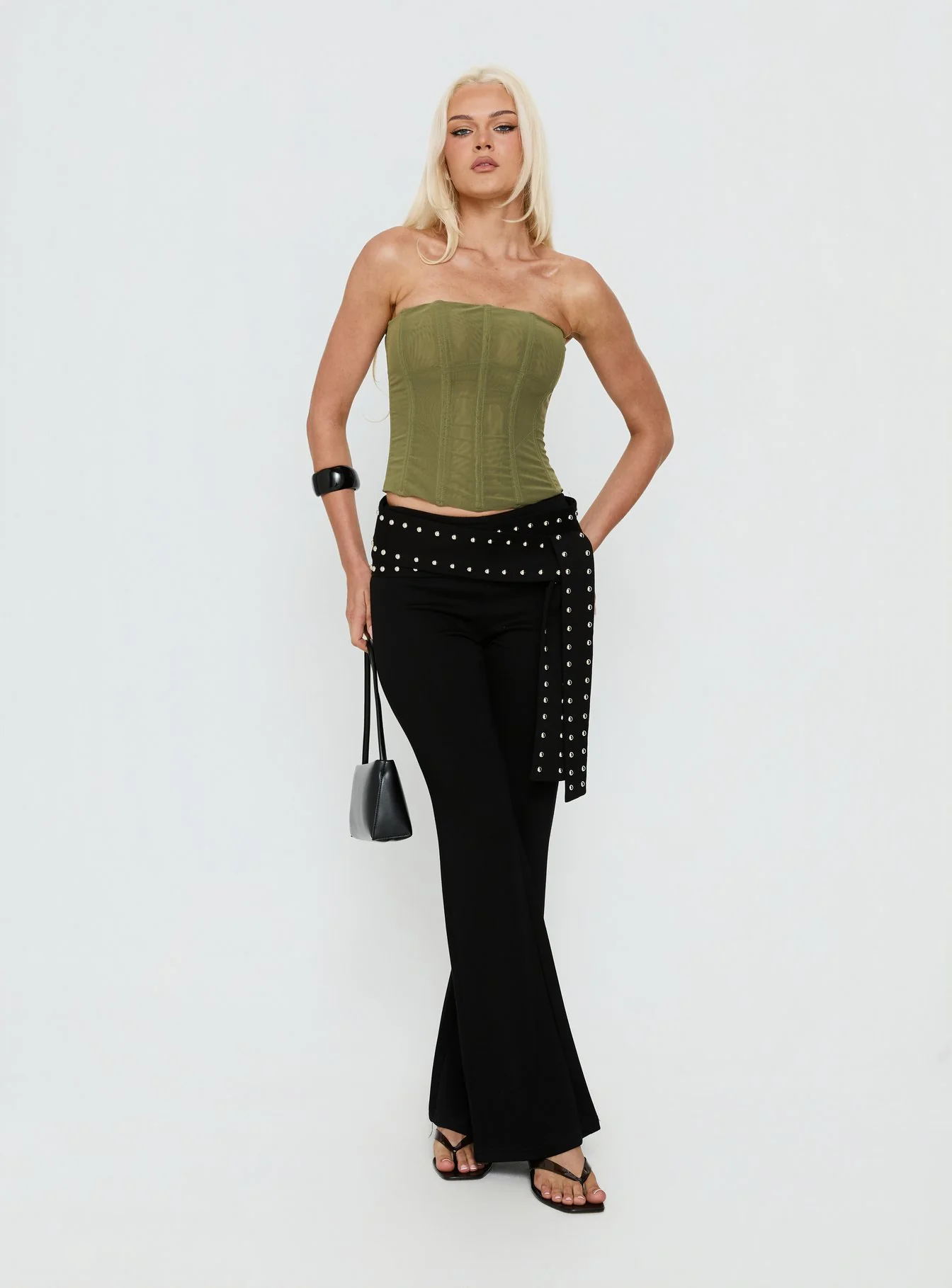 Oscuro Longline Mesh Corset Top Khaki - Image 3