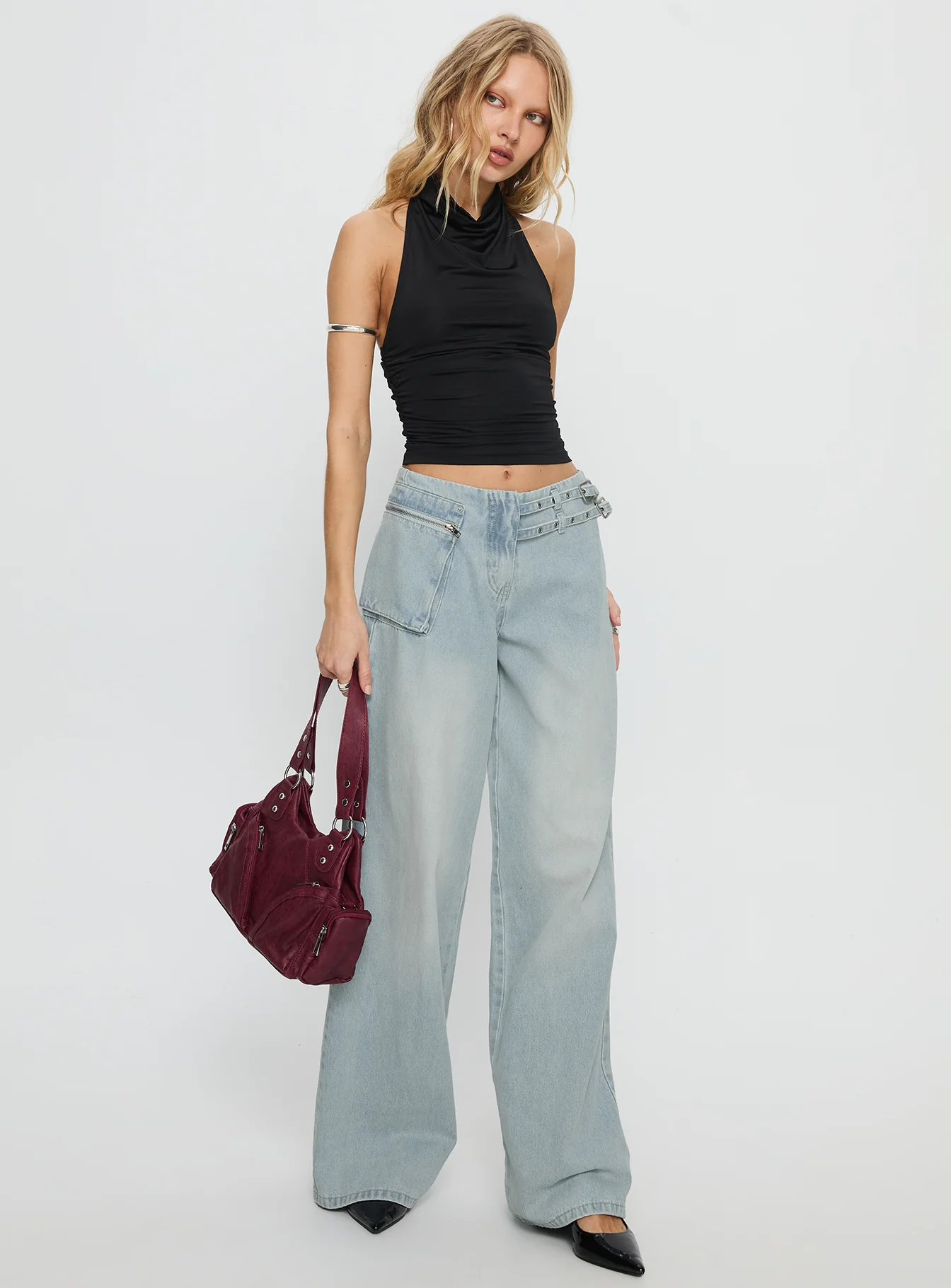 Paltrow Mid Rise Wide Leg Cargo Jeans Faded Blue Wash - Image 3