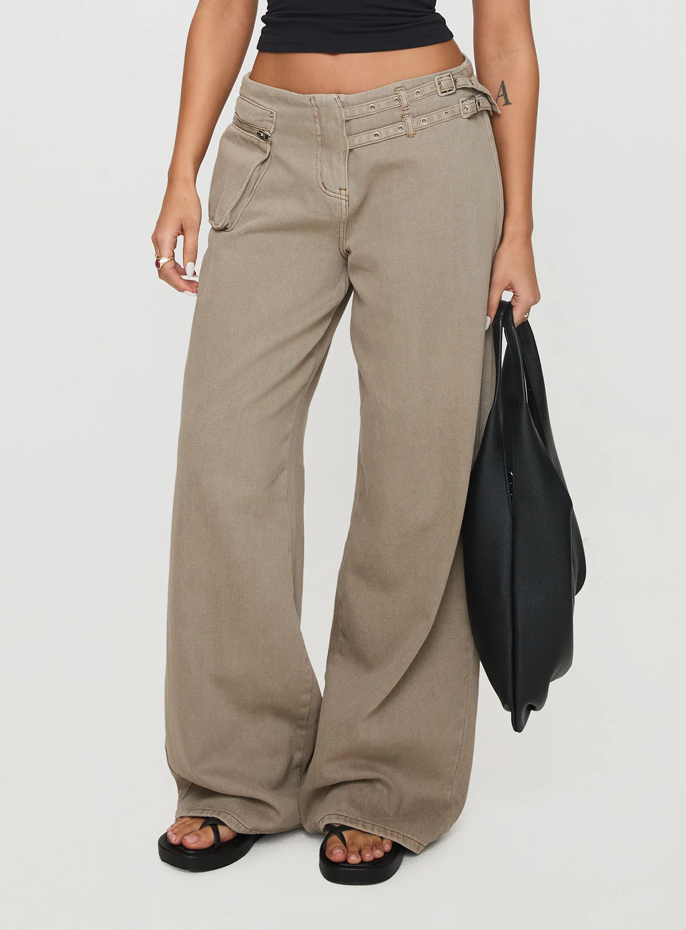 Paltrow Mid Rise Wide Leg Cargo Jeans Washed Brown - Image 2