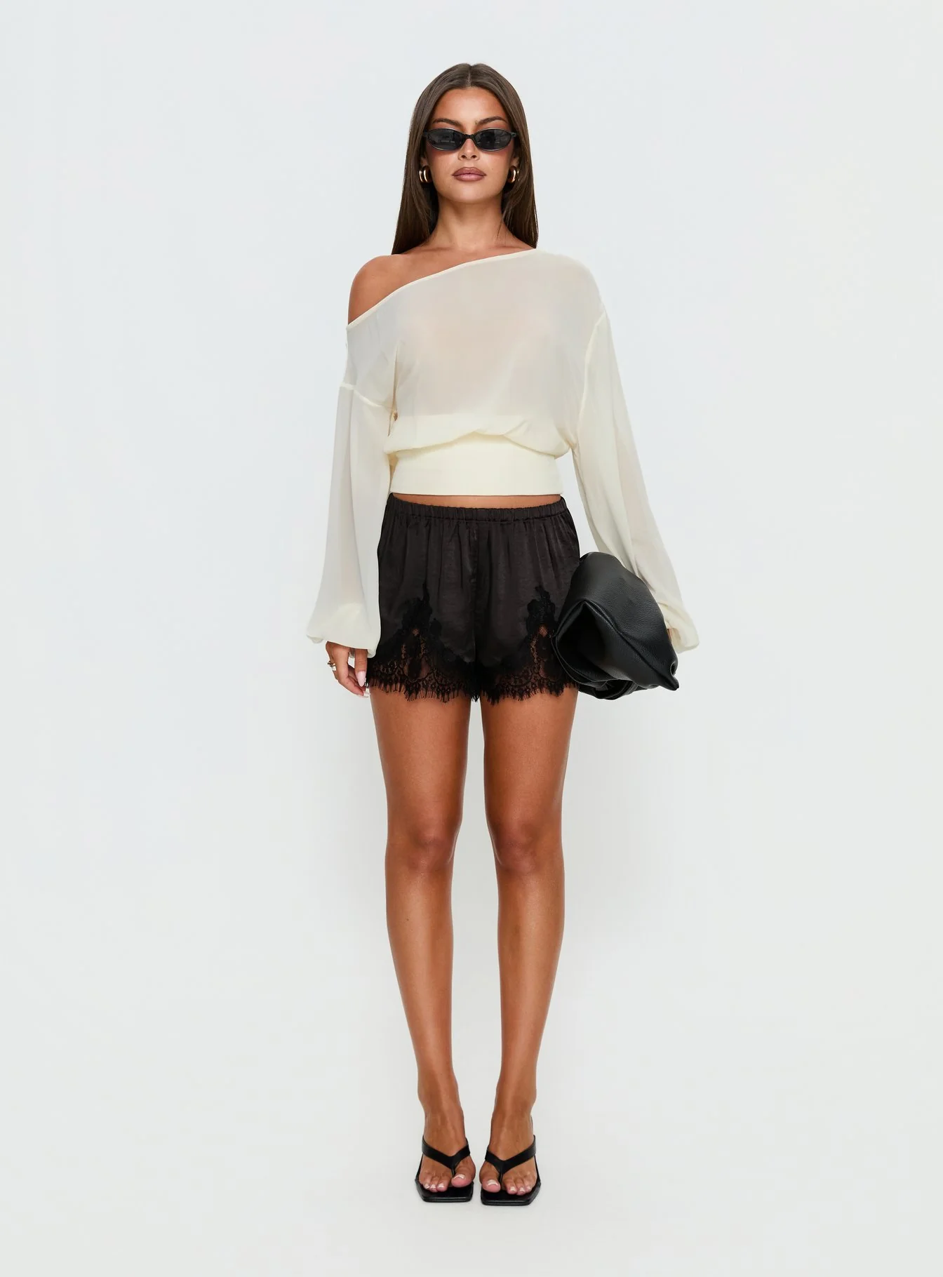 Parisse Satin Lace Trim Shorts Black - Image 7