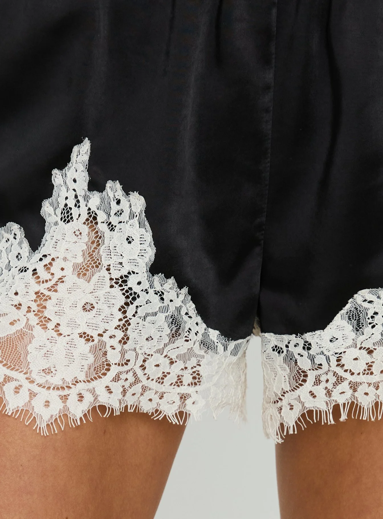 Parisse Satin Lace Trim Shorts Black / White - Image 6
