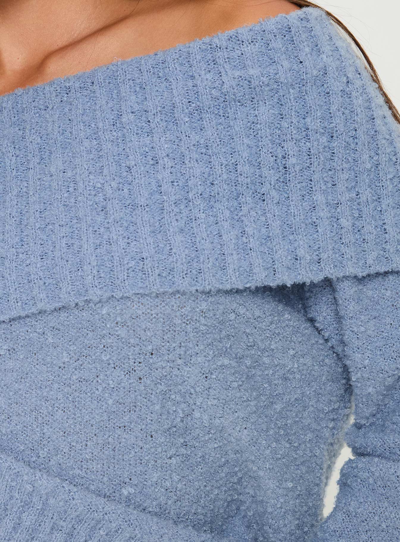 Parkley Boucle Off The Shoulder Sweater Blue - Image 6