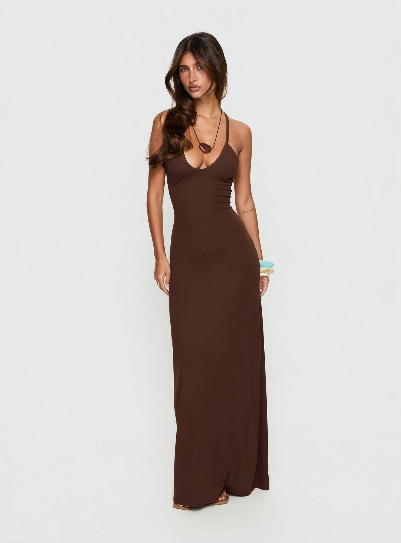 Pasita Halter Tie Up Maxi Dress Chocolate - Image 2
