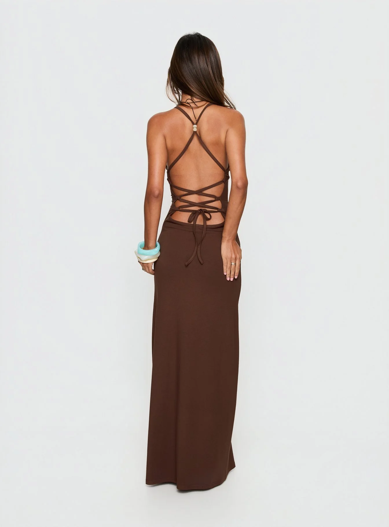 Pasita Halter Tie Up Maxi Dress Chocolate - Image 5