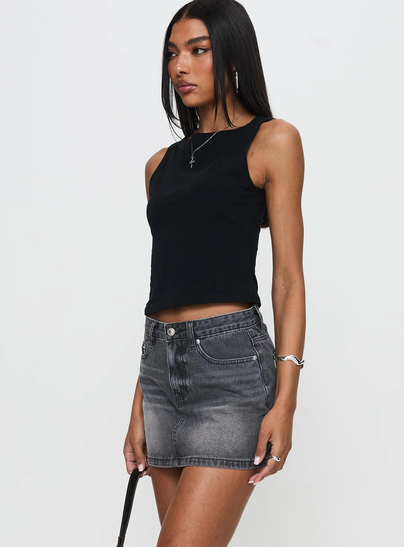 Paulette Denim Mini Skirt Grey Wash - Image 3