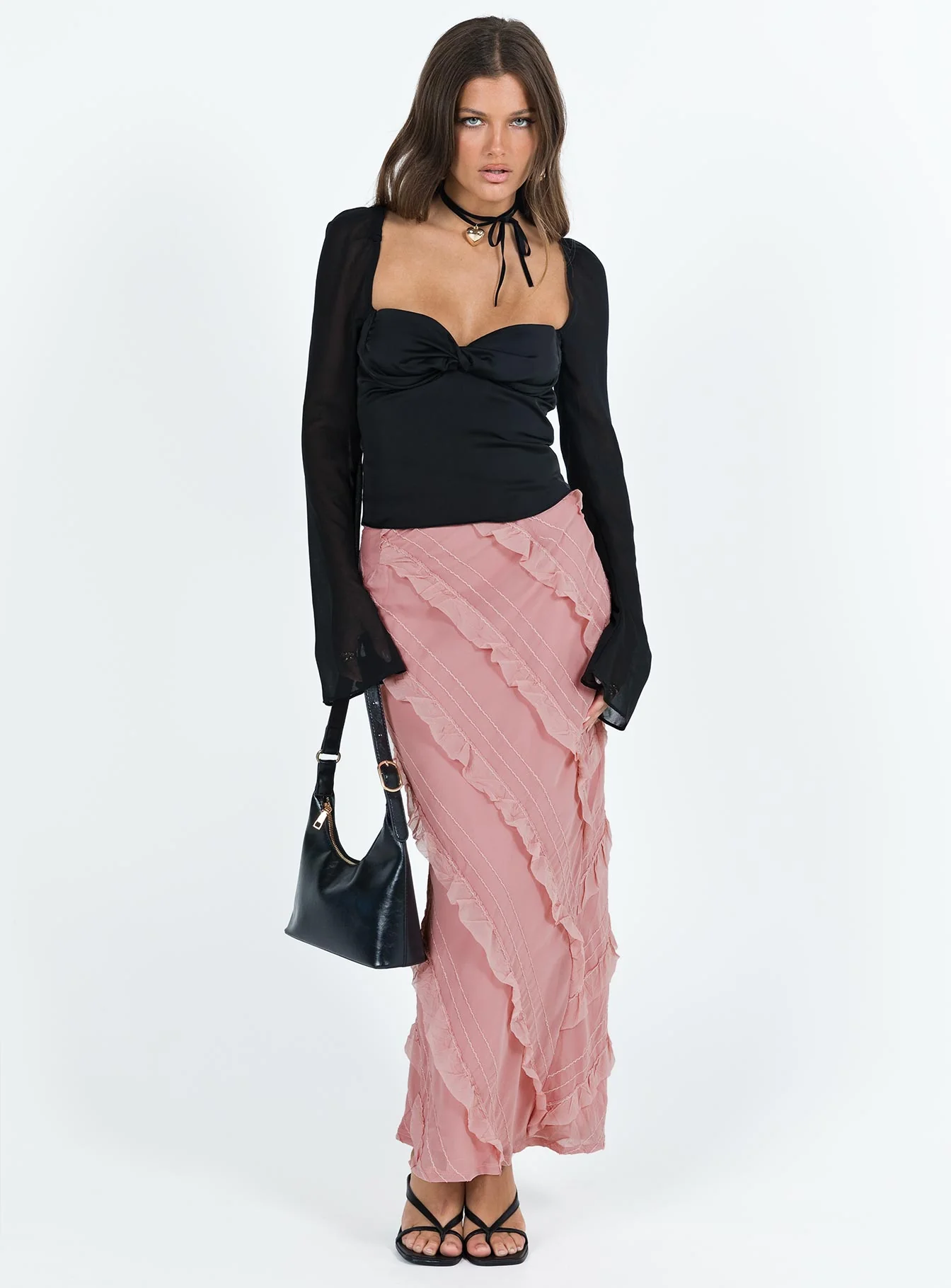 Pavel Long Sleeve Satin Top Black - Image 3