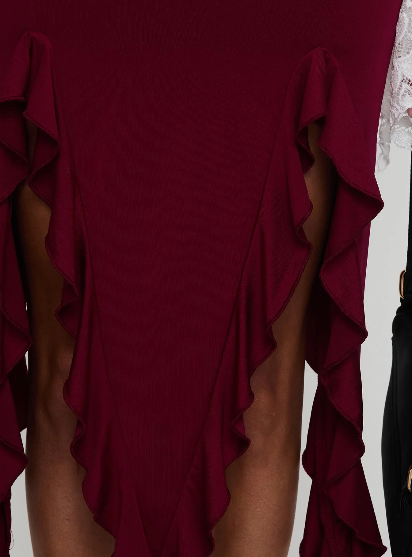 Peachey Asymmetric Ruffle Midi Skirt Burgundy - Image 6