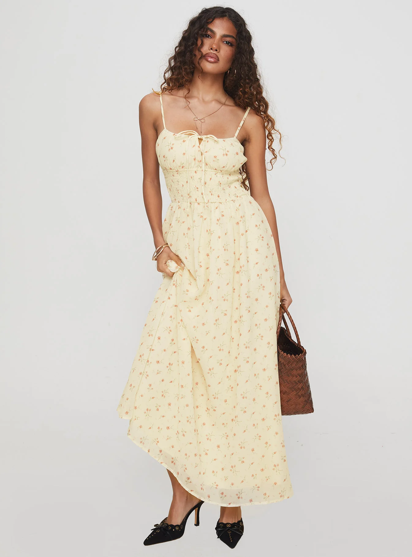 Pearle Shirred Maxi Dress Cream Floral - Image 2