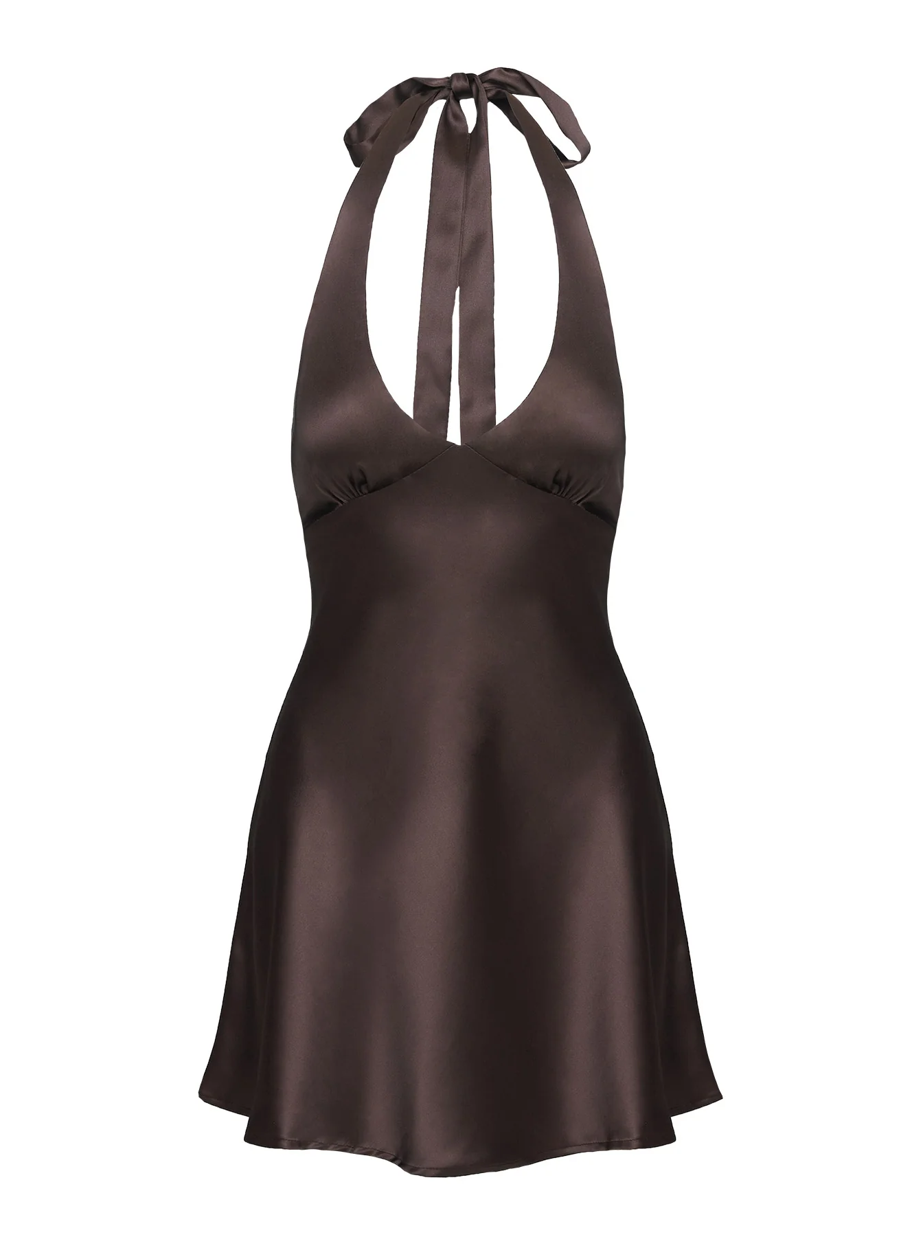 Pelagia Halter Scarf Tie Mini Dress Brown - Image 6