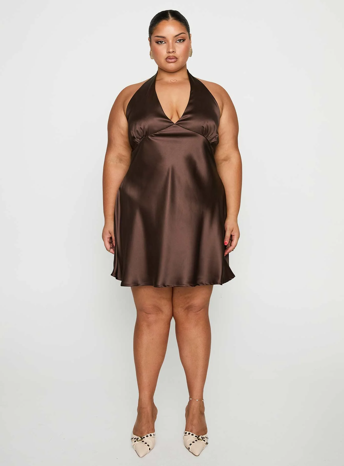 Pelagia Halter Scarf Tie Mini Dress Brown Curve - Image 6