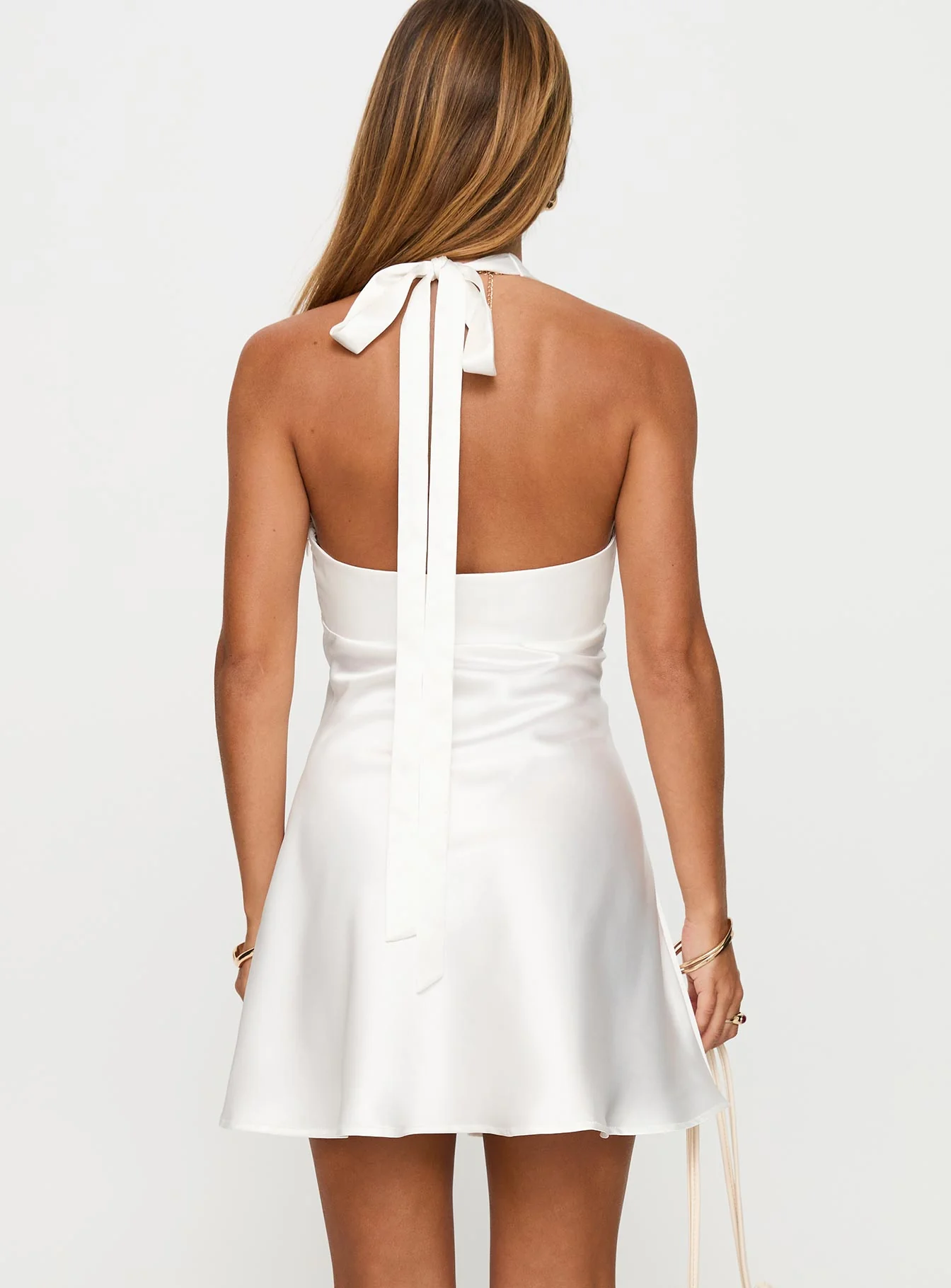 Pelagia Halter Scarf Tie Mini Dress White - Image 5