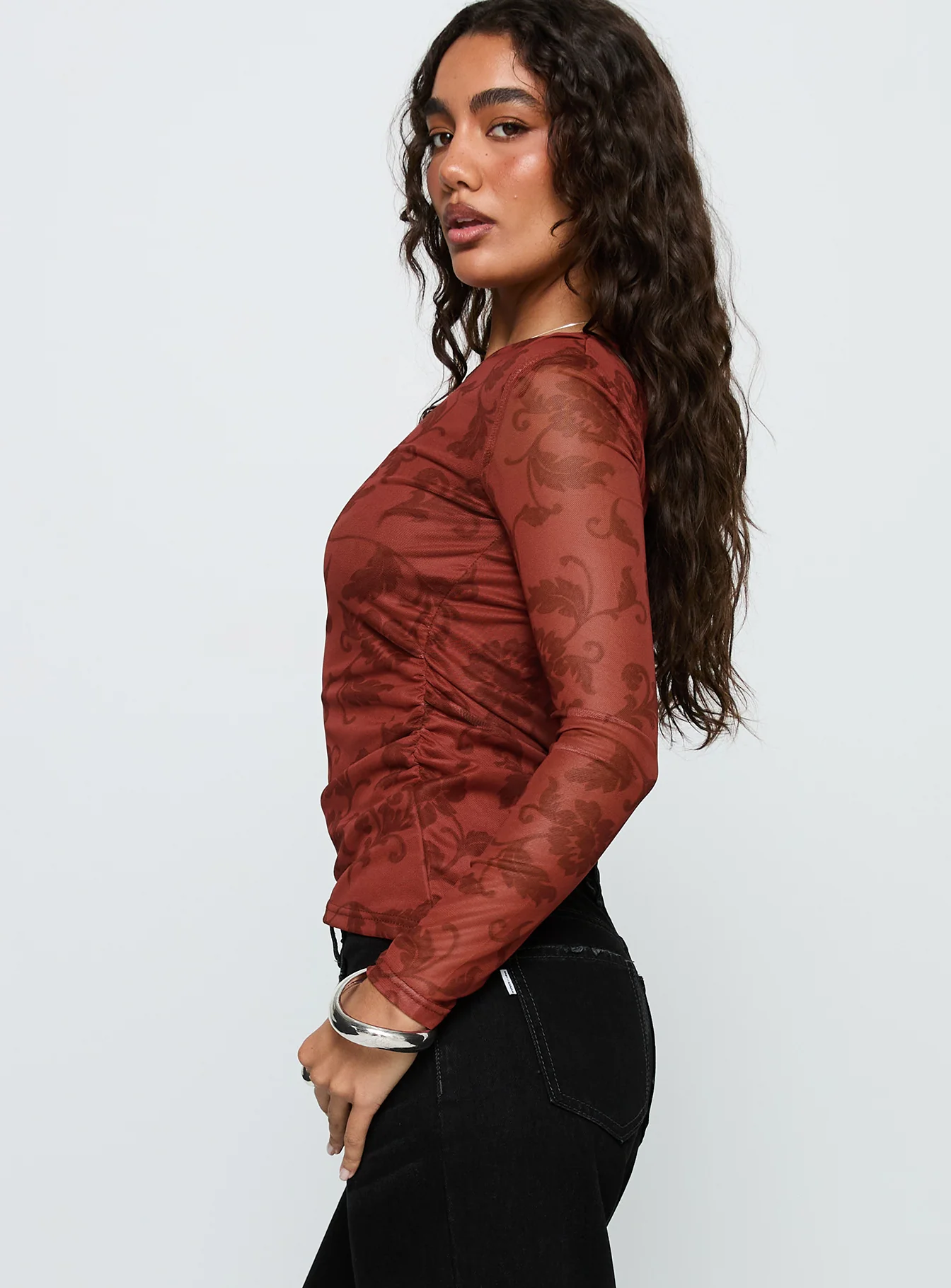 People Watching Long Sleeve Top Red Floral - Image 4