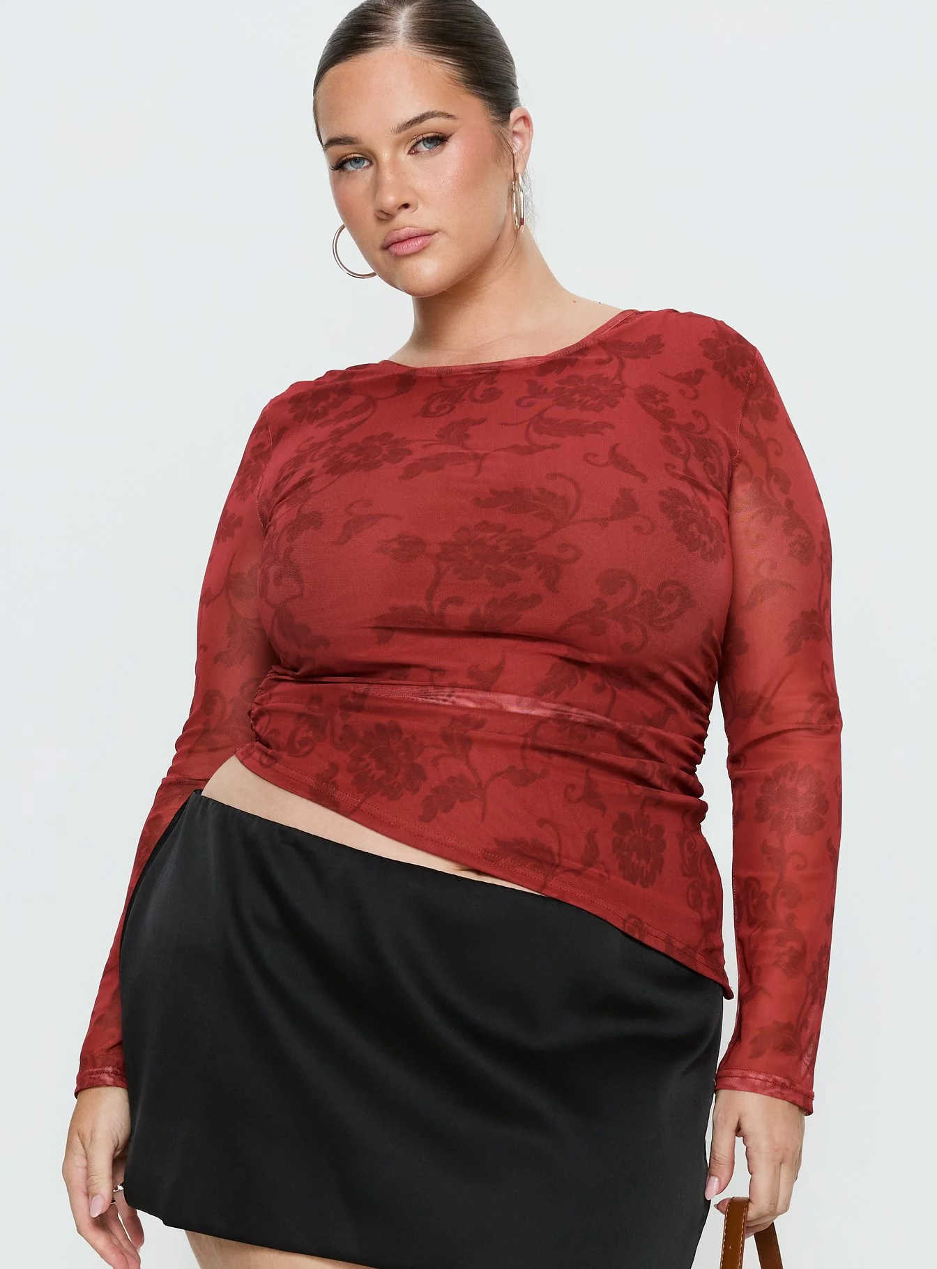People Watching Long Sleeve Top Red Floral Curve - Image 2