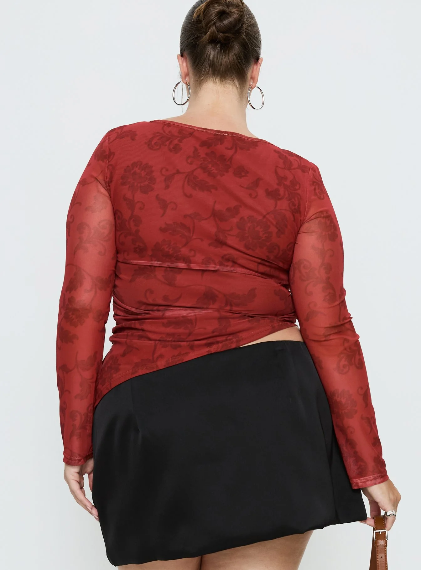 People Watching Long Sleeve Top Red Floral Curve - Image 5