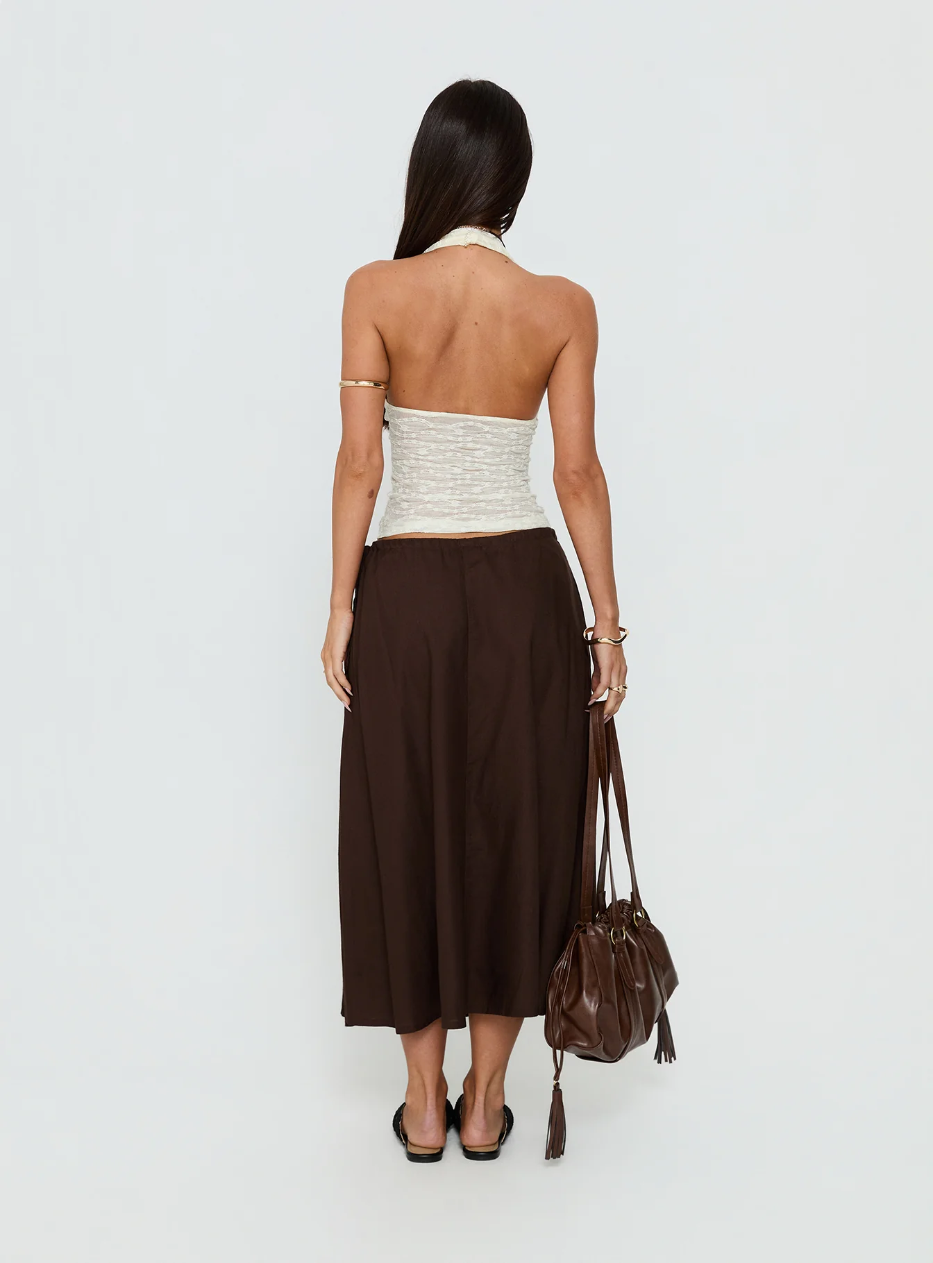Persuasion Tie Side Midi Skirt Chocolate - Image 5
