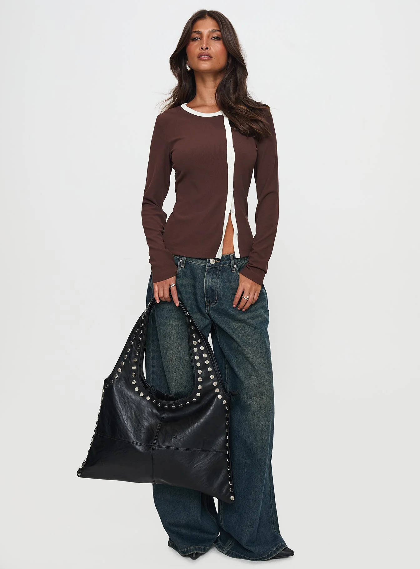 Phaidra Button Up Long Sleeve Top Brown - Image 2