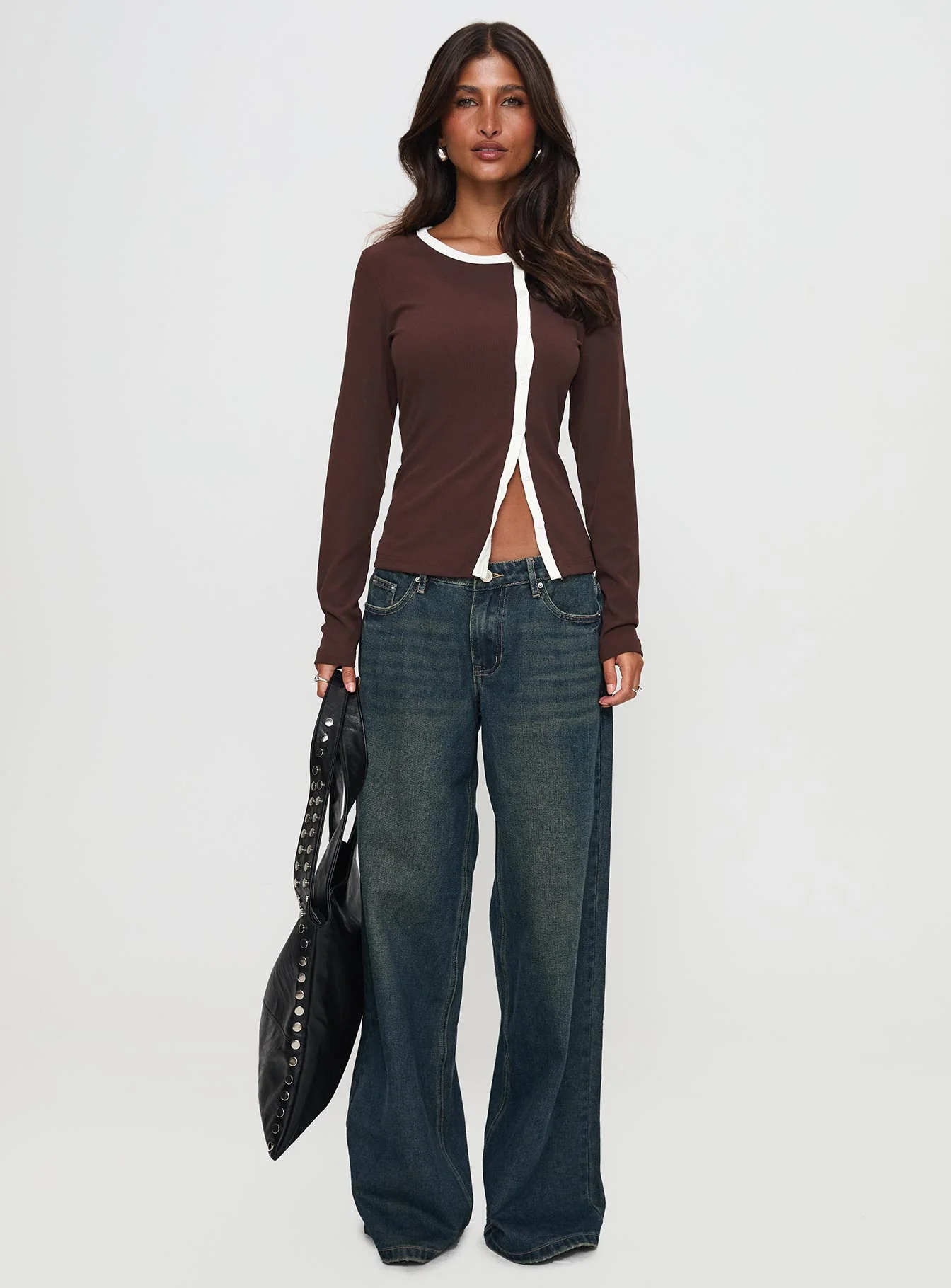 Phaidra Button Up Long Sleeve Top Brown - Image 6