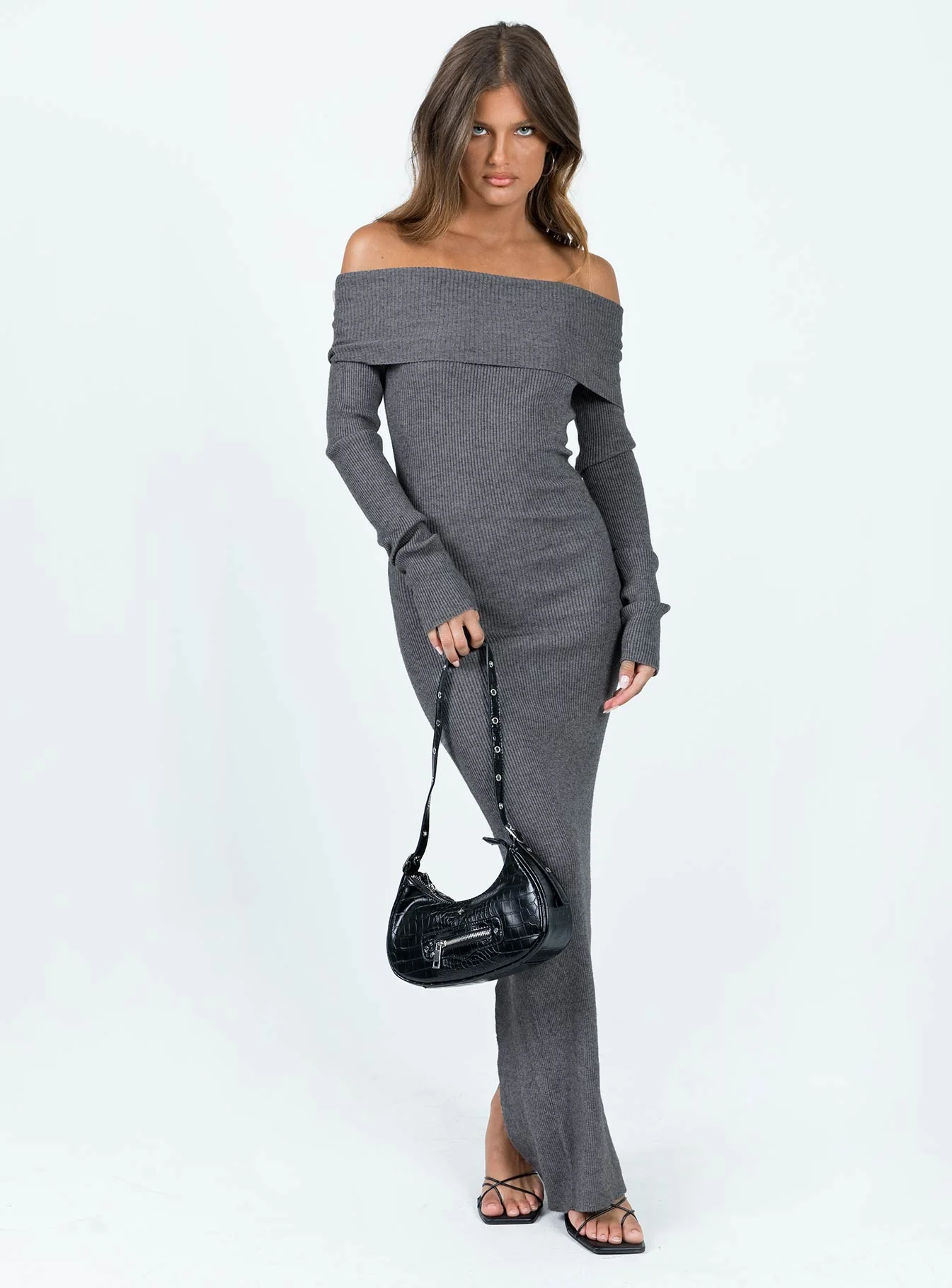 Phylis Off The Shoulder Maxi Dress Slate - Image 3