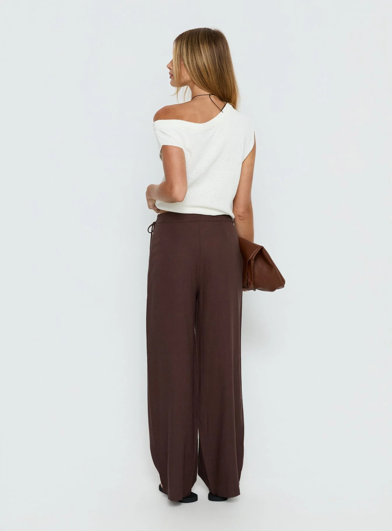 Pine For You Bead Detail Linen Pant Brown - Image 4
