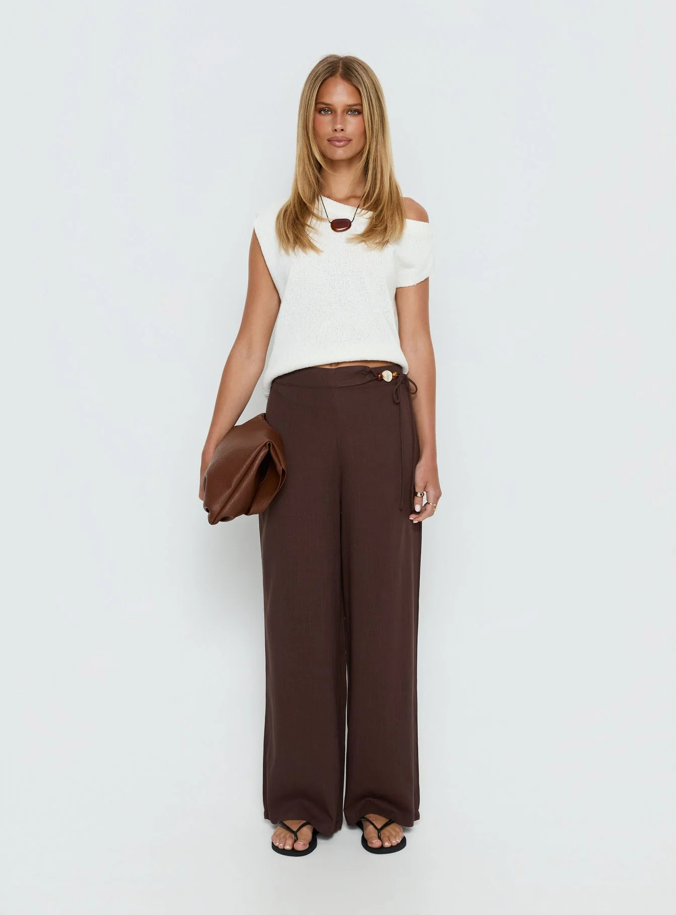 Pine For You Bead Detail Linen Pant Brown - Image 6
