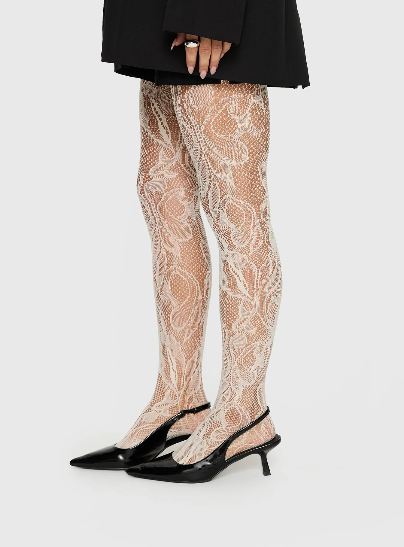 Places To Go Sheer Lace Tights White - Image 3