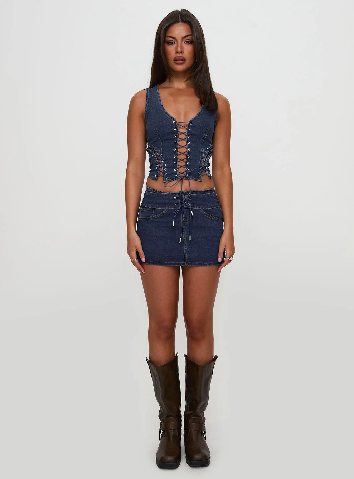 Popular Low Rise Mini Skirt Mid Blue Wash - Image 5