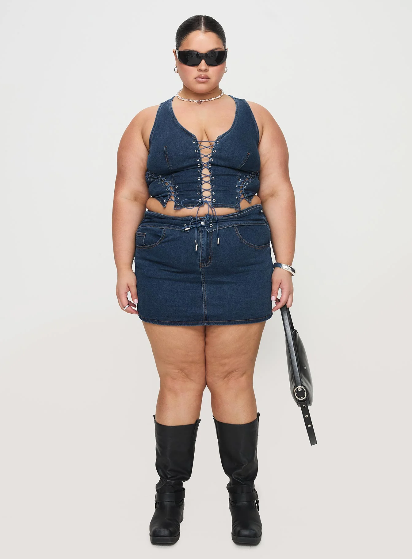 Popular Low Rise Mini Skirt Mid Blue Wash Curve - Image 7