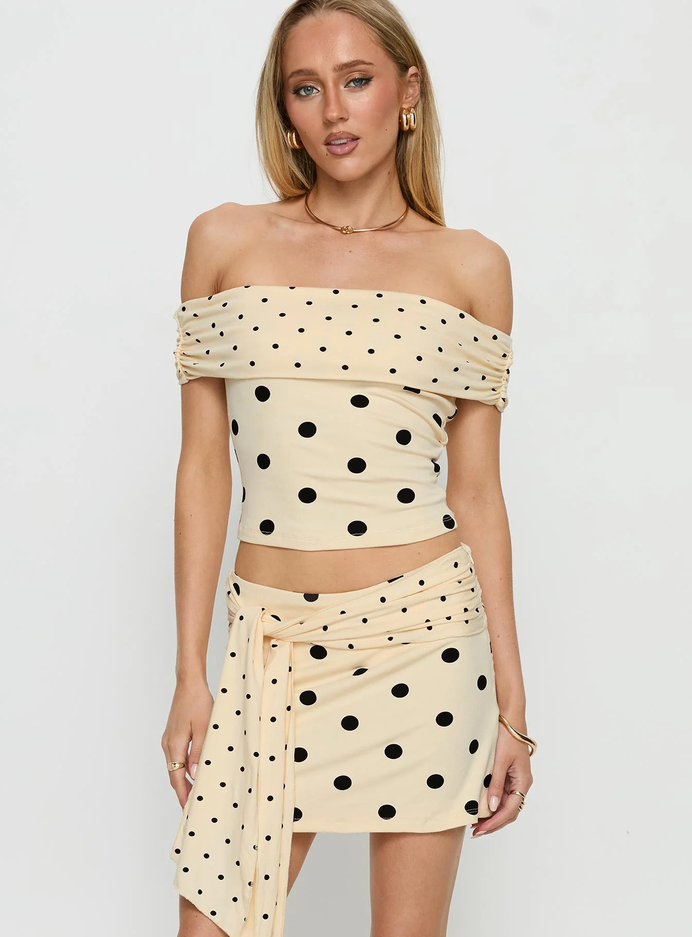 Porzia Wrap Detail Mini Skirt Cream / Polka Dot - Image 2