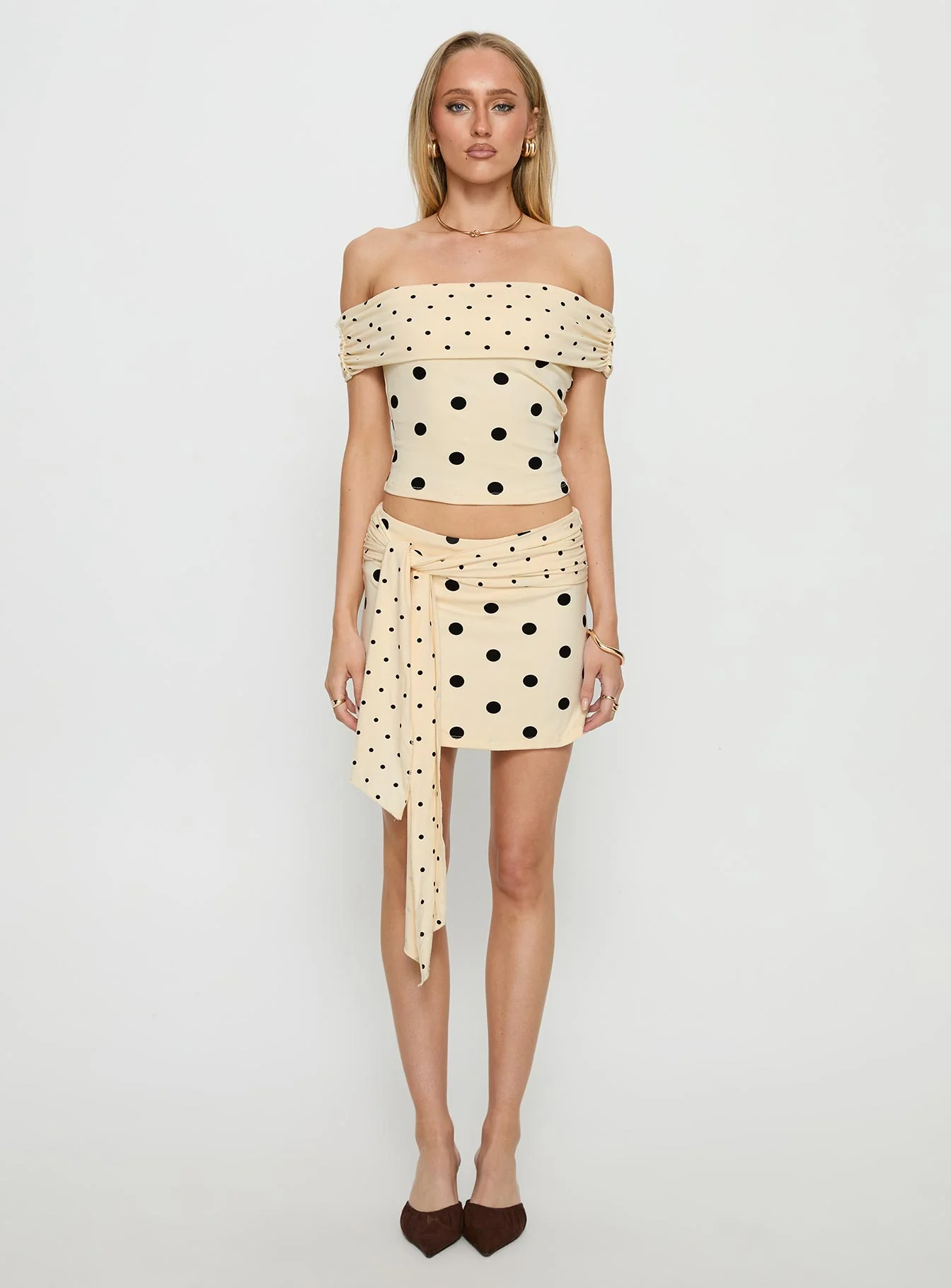 Porzia Wrap Detail Mini Skirt Cream / Polka Dot - Image 7