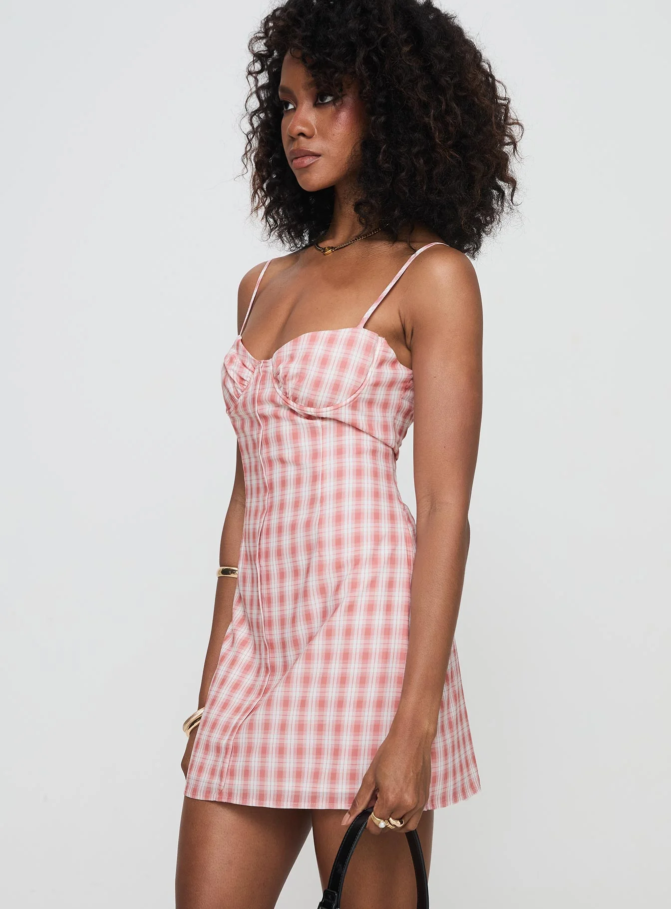 Poto Mini Dress Pink Check - Image 4