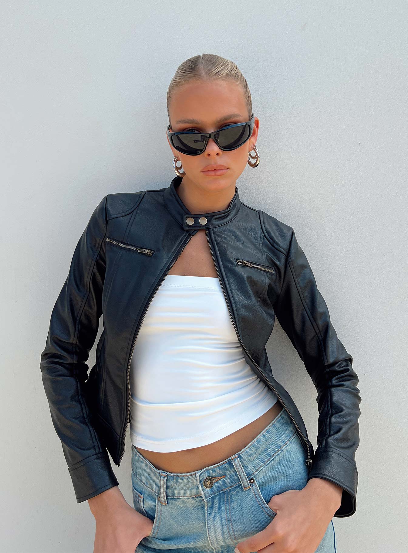 Pottsville Faux Leather Moto Jacket Black - Image 7