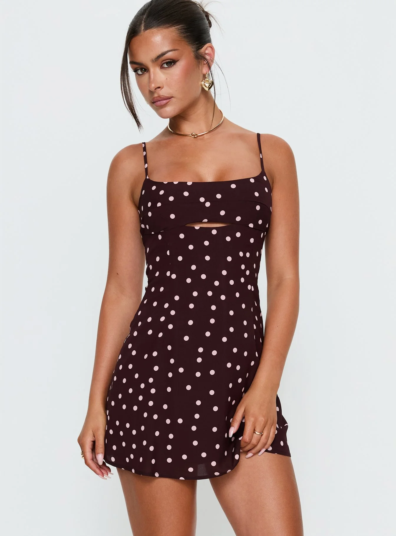Powell Mini Dress Burgundy / Pink Polka Dot - Image 2