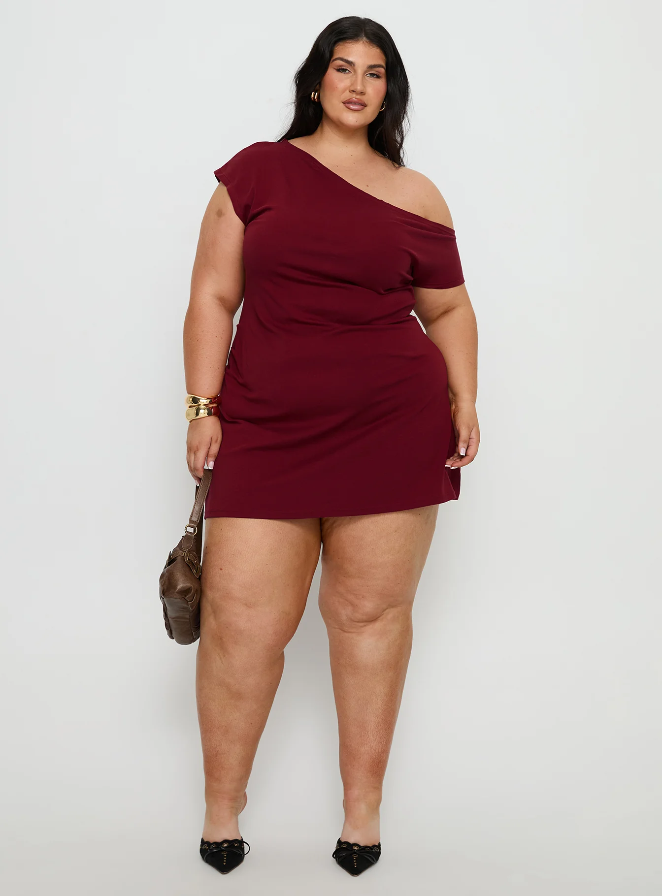 Prestige One Shoulder Mini Dress Burgundy Curve - Image 3