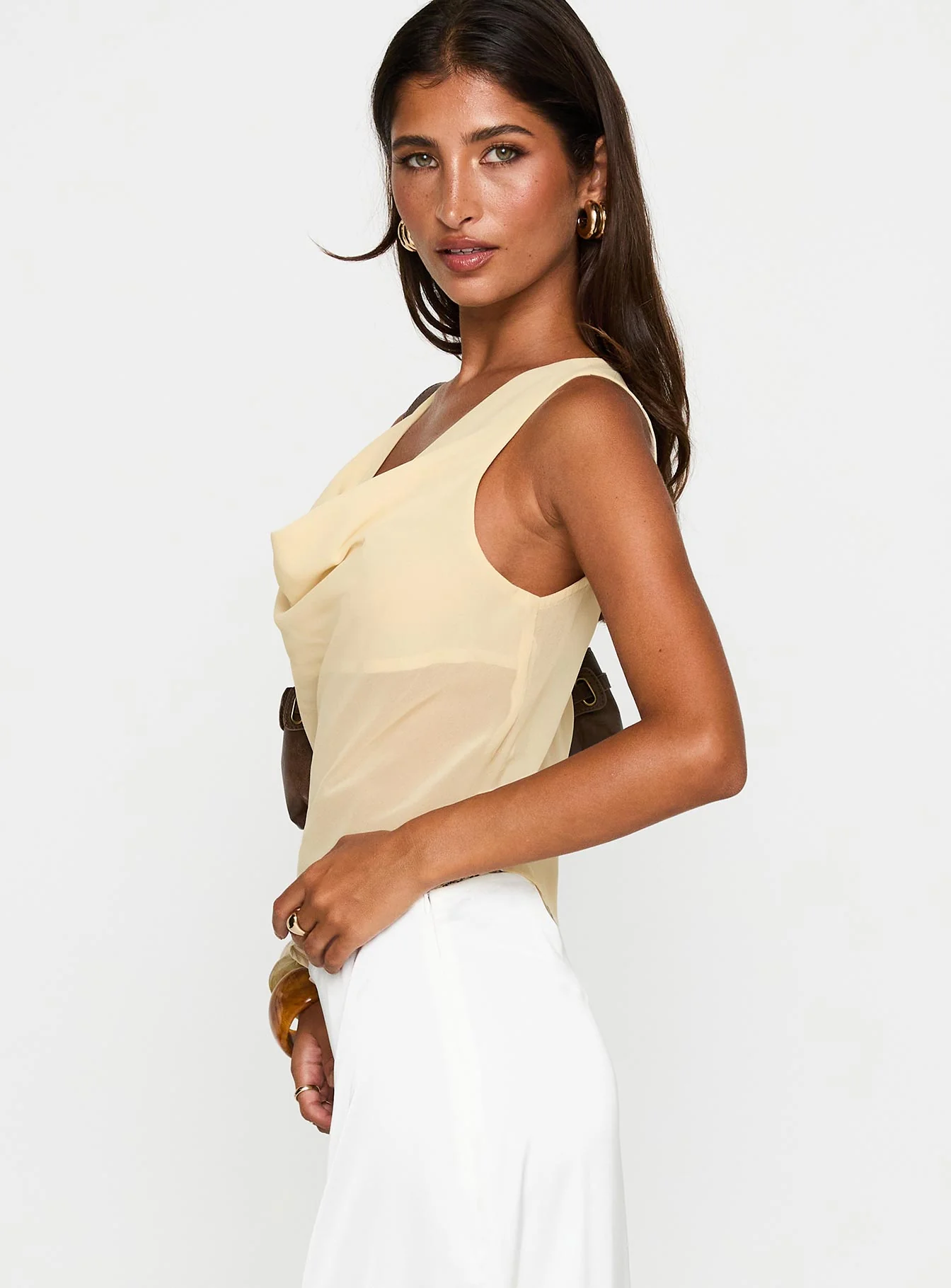 Pretty Little Fears Cowl Neck Top Beige - Image 4