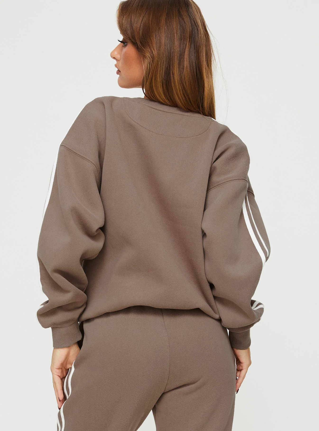 Princess Polly Crew Neck Sweatshirt Stripe Taupe / White - Image 5