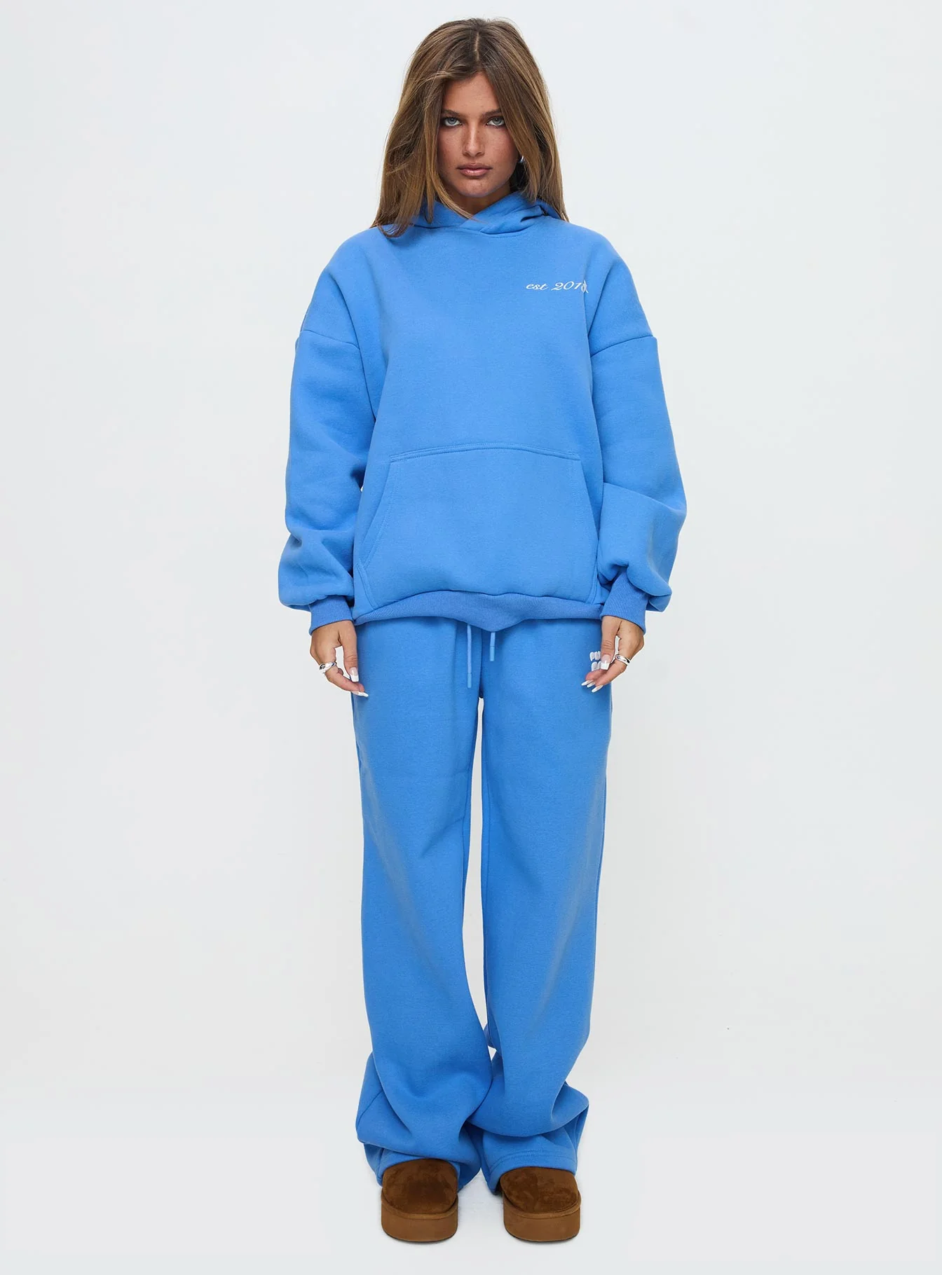 Princess Polly Hooded Sweatshirt Bubble Text Blue / White - Image 6