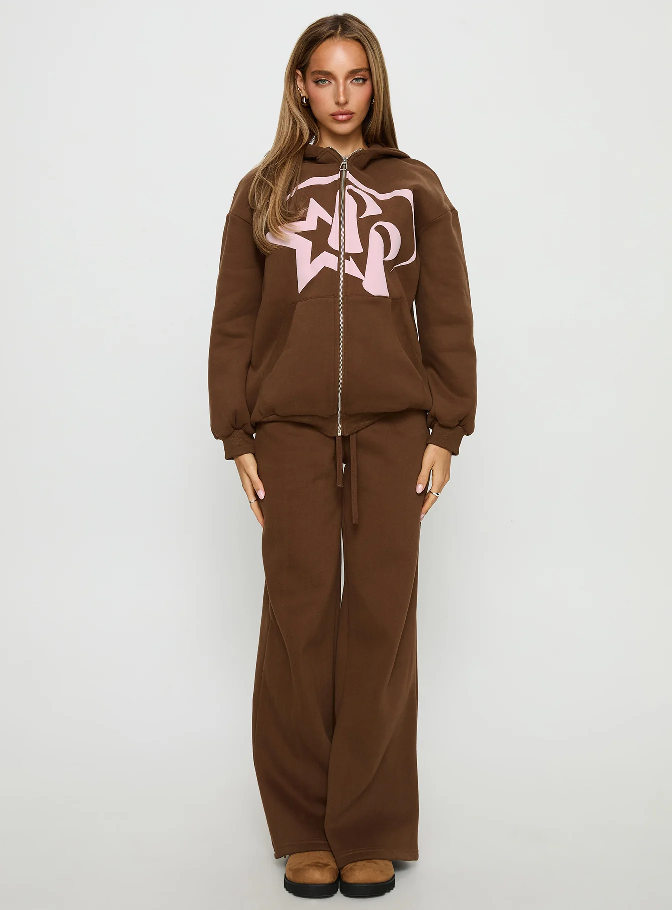 Princess Polly Stargirl Wide Leg Sweat Pants Brown - Image 7