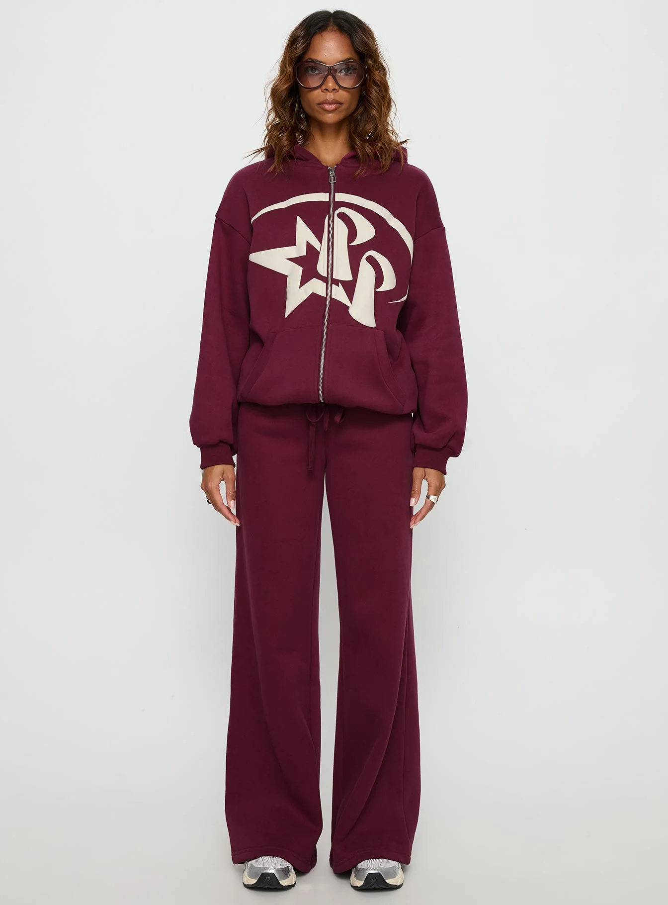 Princess Polly Stargirl Wide Leg Sweat Pants Burgundy - Image 7