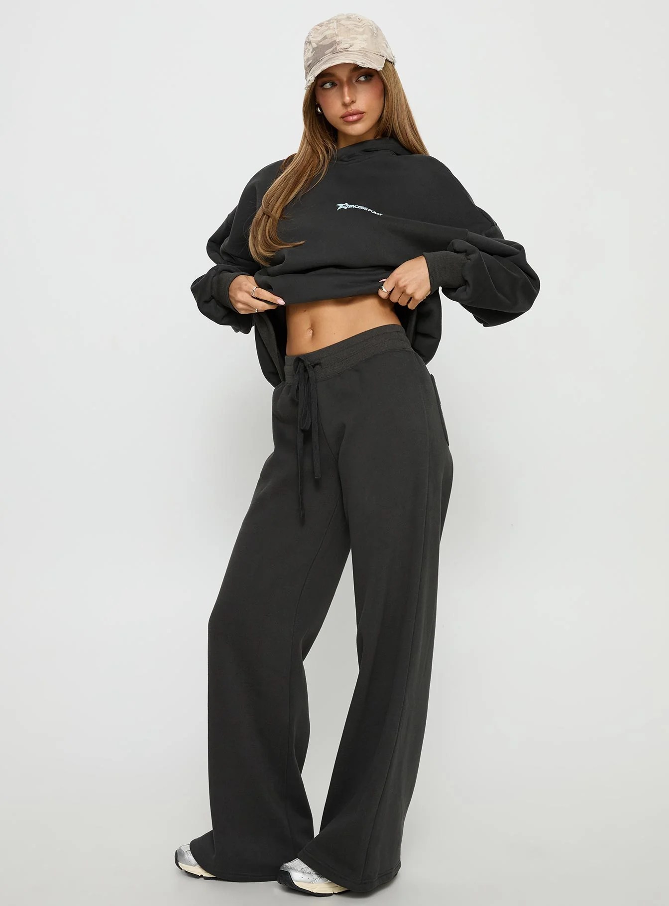 Princess Polly Stargirl Wide Leg Sweat Pants Charcoal - Image 4