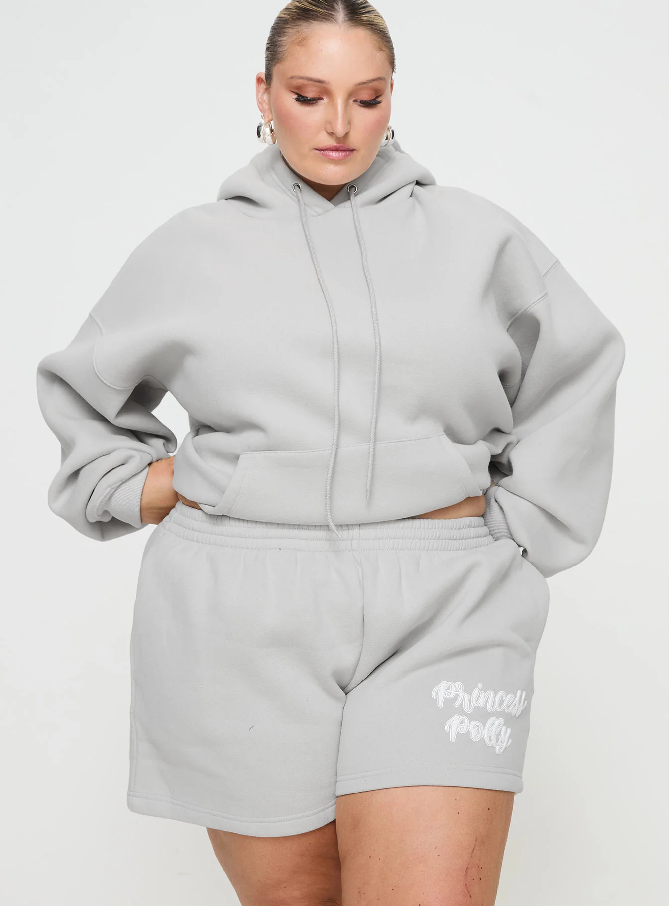 Princess Polly Track Shorts Puff Text Grey Curve - Image 2