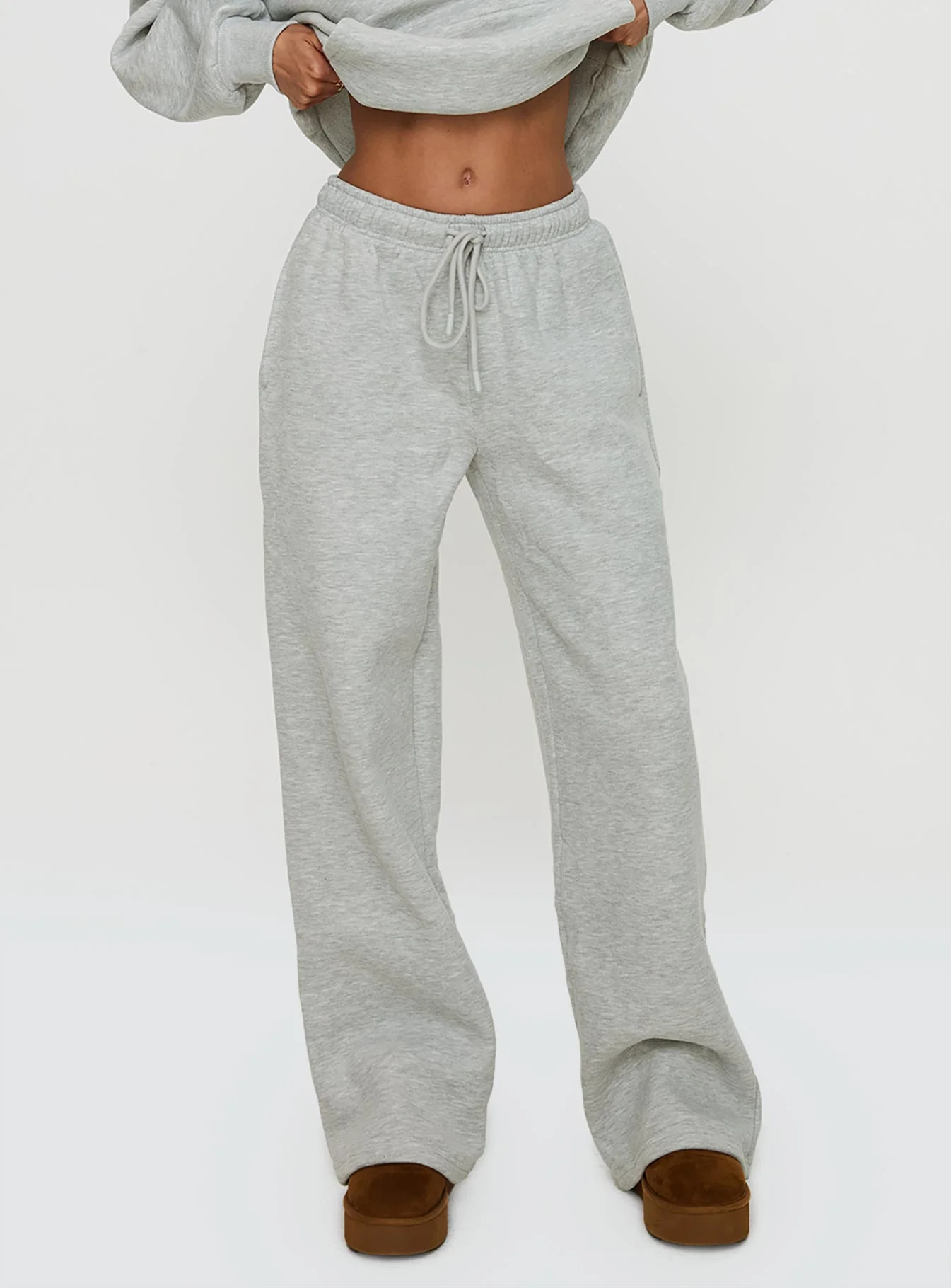 Princess Polly Wide Leg Track Pant Bubble Text Grey Marle / Green - Image 2
