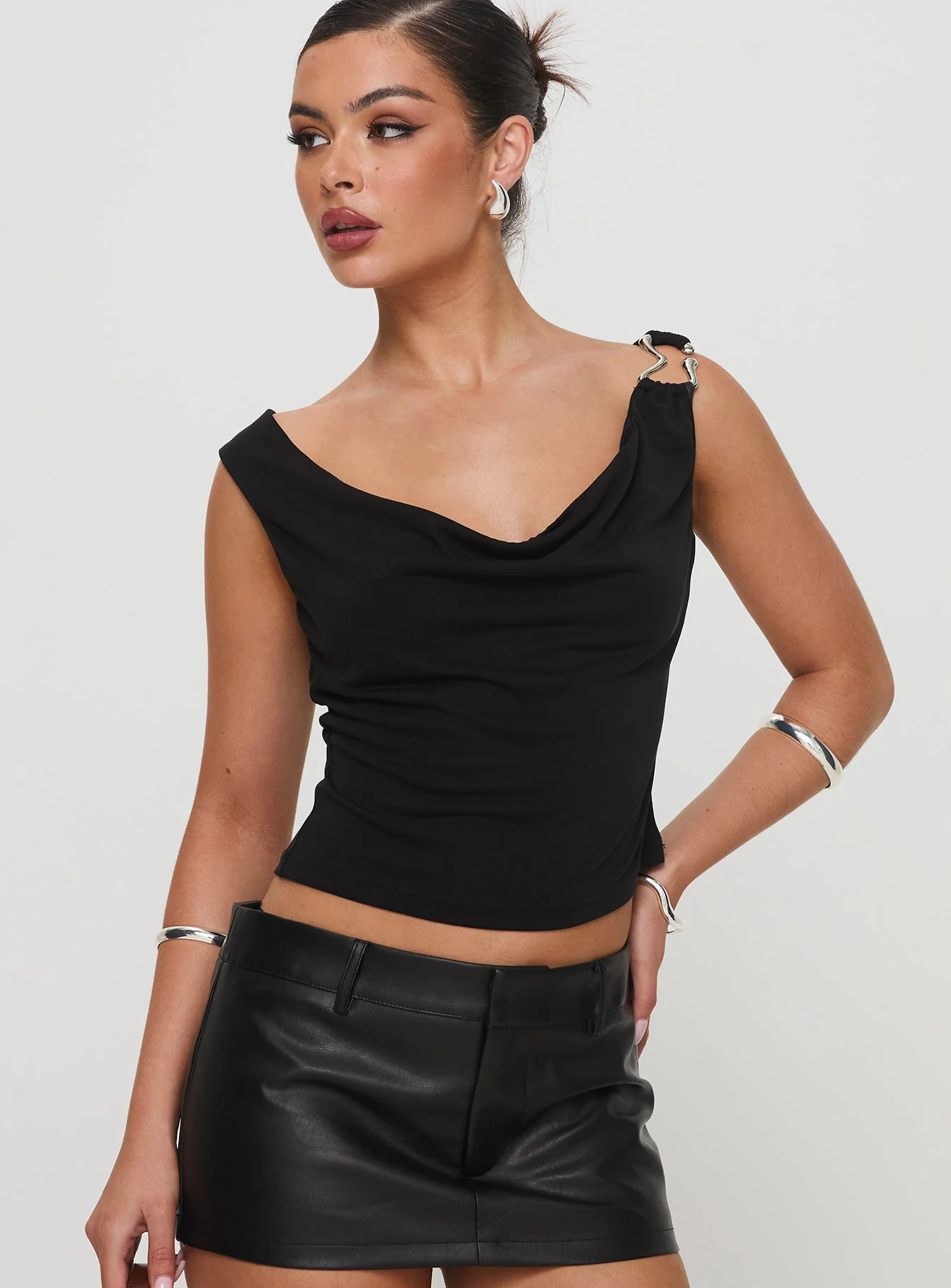 Quincey Cowl Neck Top Black - Image 2