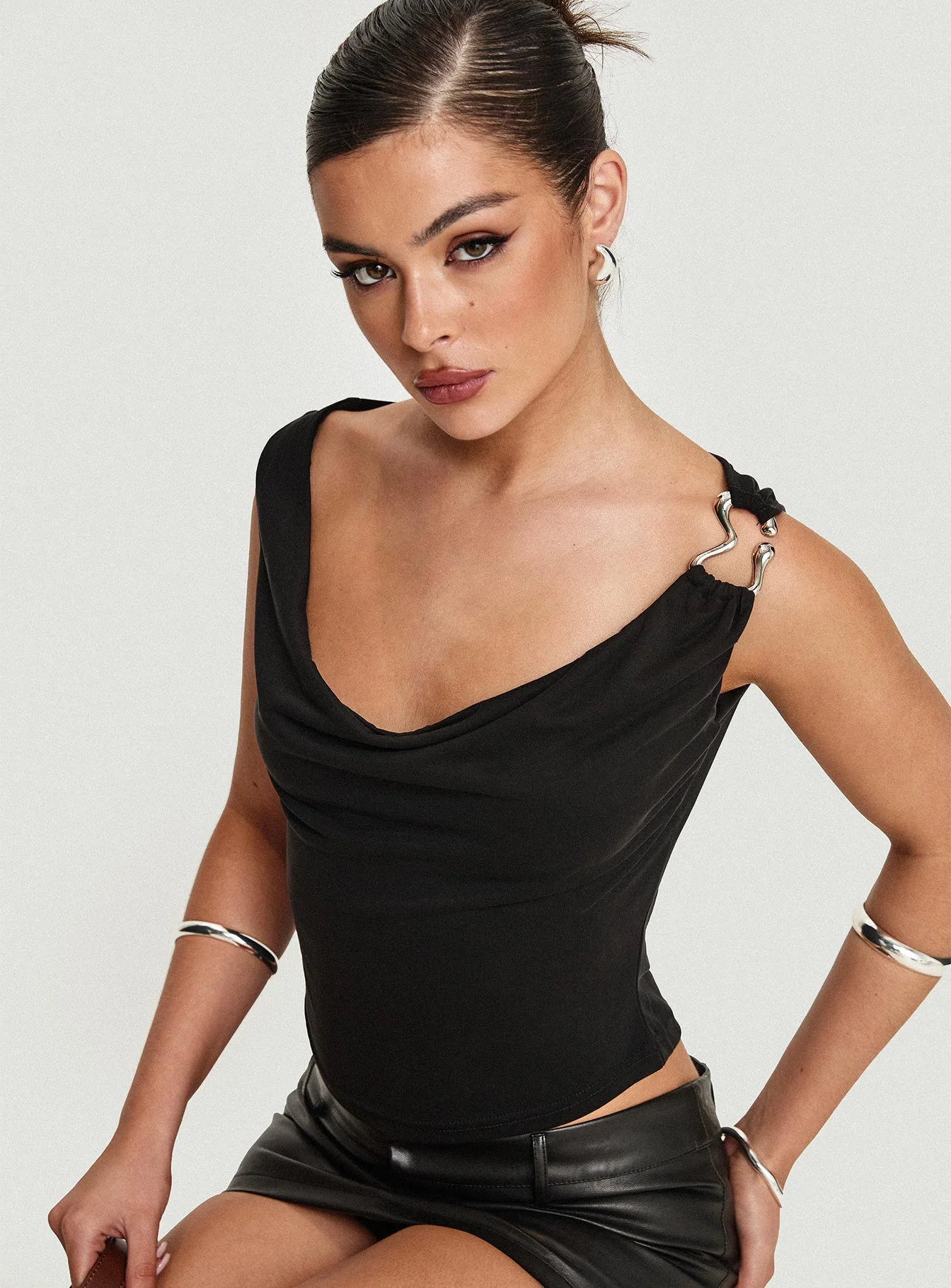 Quincey Cowl Neck Top Black - Image 8