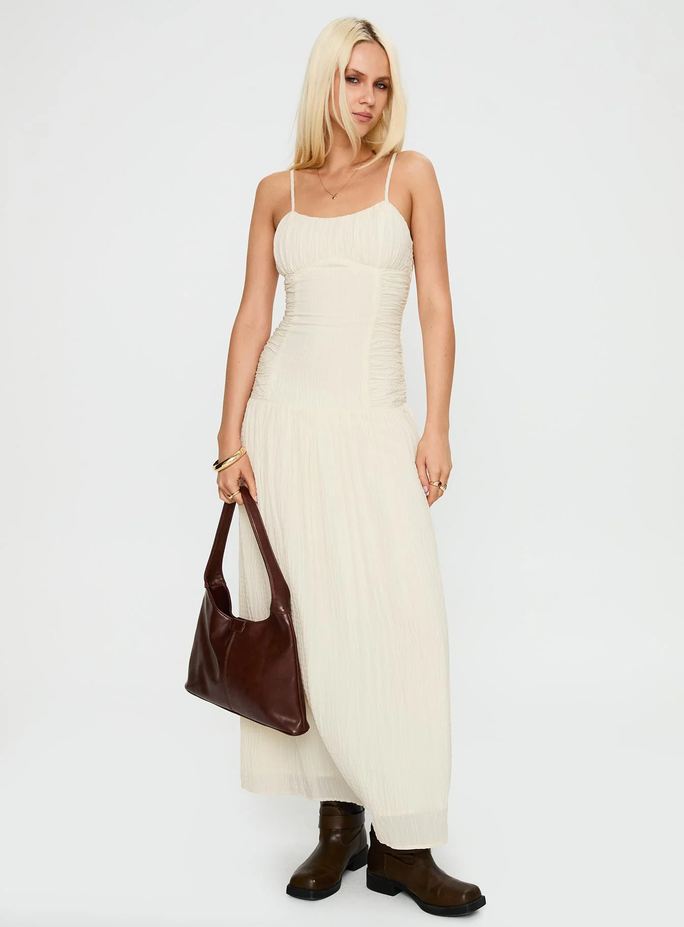 Quinley Shirred Maxi Dress Cream - Image 2