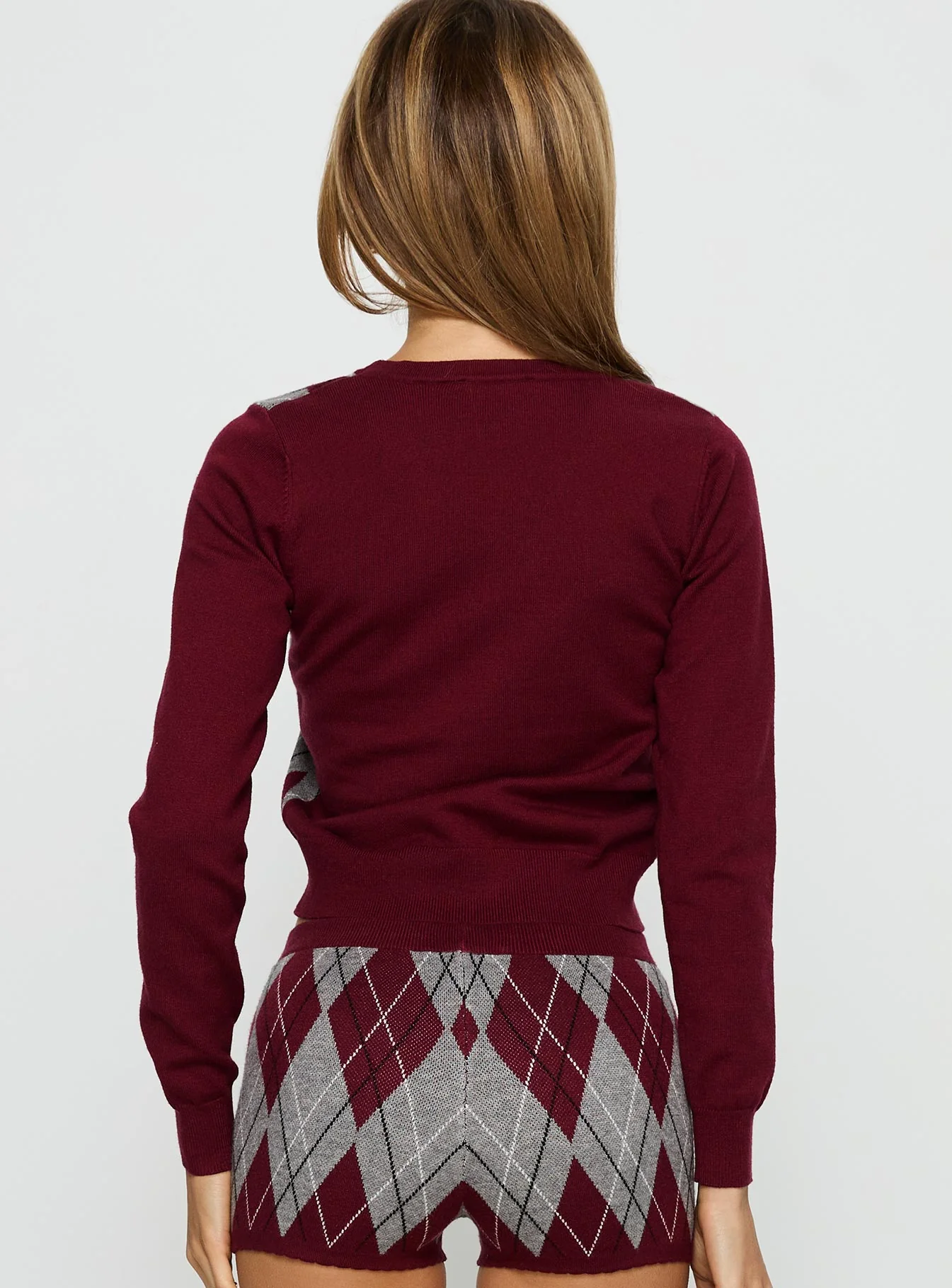 Raiven Knit Cardigan Burgundy Argyle - Image 5