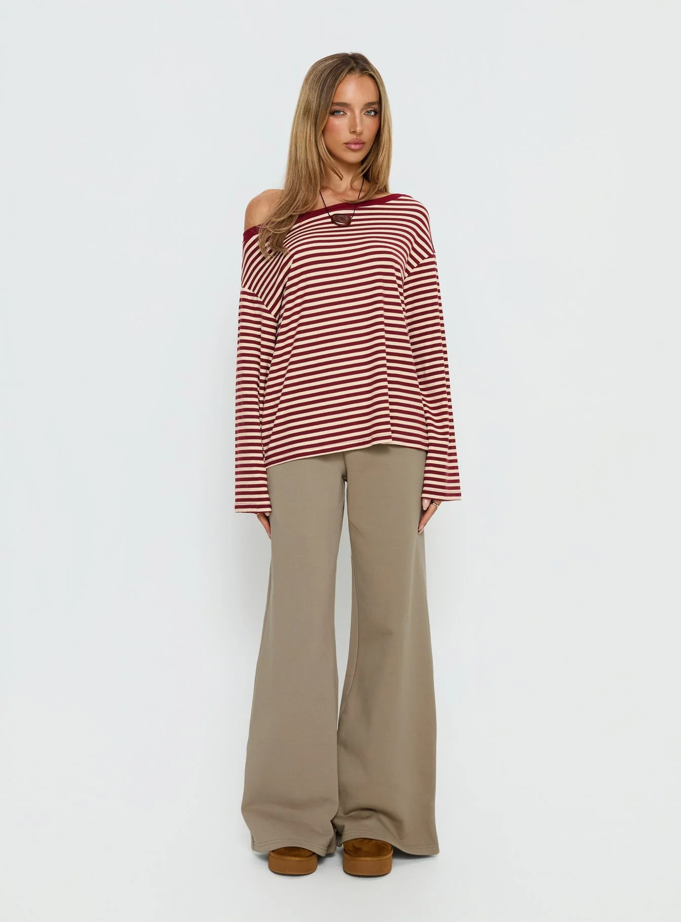 Ralyssa Off Shoulder Long Sleeve Top Red Stripe - Image 3