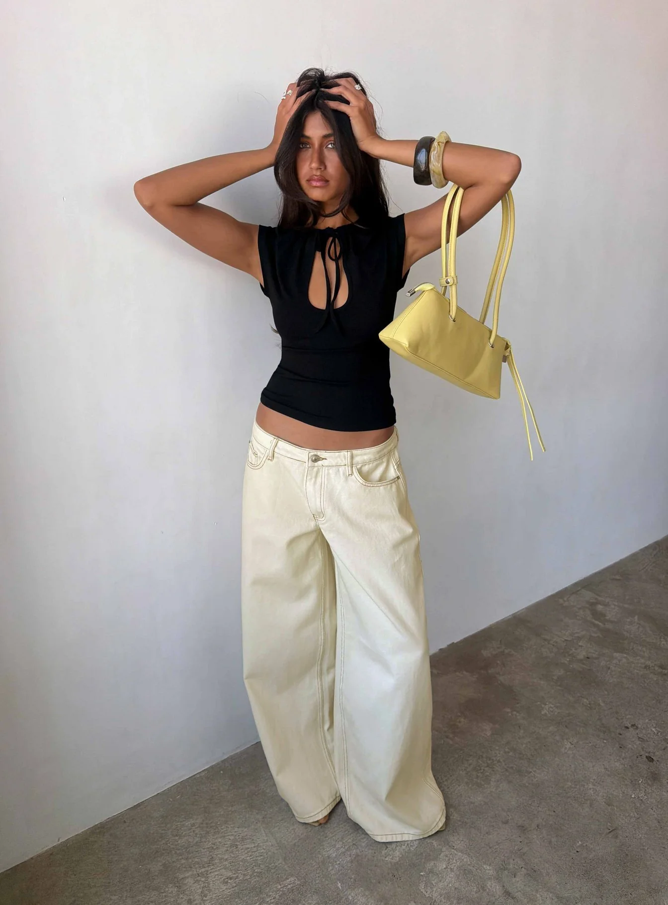 Ramos Low Rise Wide Leg Jeans Cream - Image 8