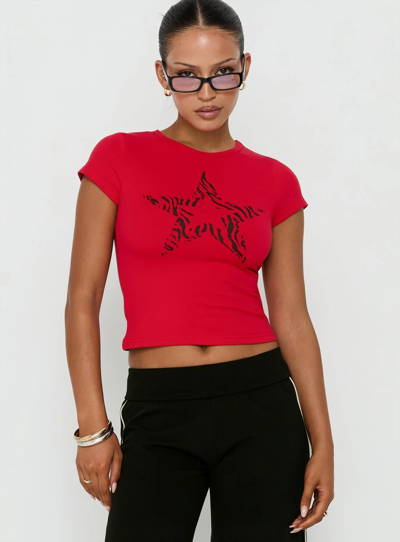 Rebel Star Graphic Baby Tee Red - Image 2