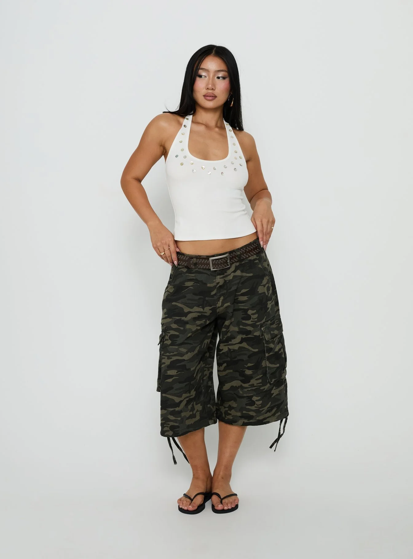 Renara Halter Ribbed Button Top White - Image 3